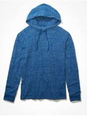 American Eagle Men’s Heather Blue Hooded Long-Sleeve Shirt